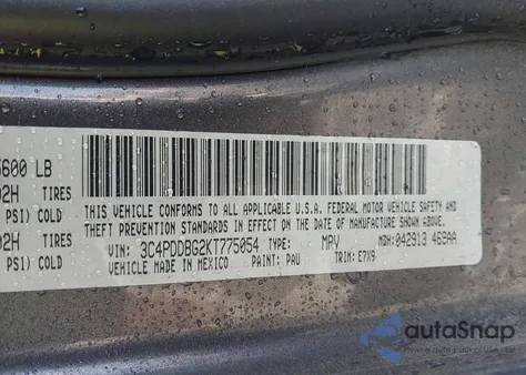 2019 Dodge Journey Se Awd z USA, uszkodzony, nr VIN 3C4PDDBG2KT775054